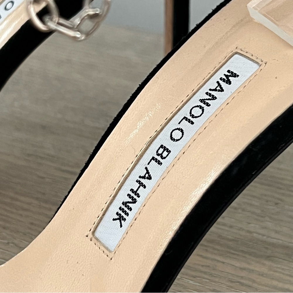 Manolo Blahnik Black Suede High Heel Chain Sandals US7/ EU37 - Picture 6 of 7